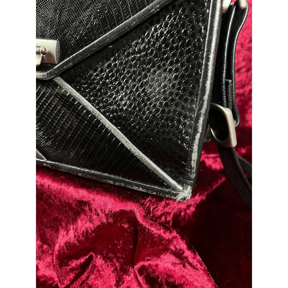 Vintage Y2K Black Leather Shoulder Bag - Reptile Embossed Patchwork Purse
